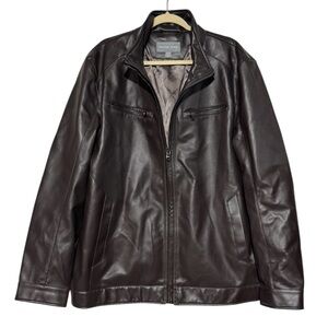 Michael Kors Men’s Faux Leather Jacket Coat Brown Size 2XL Tall Fall Classic